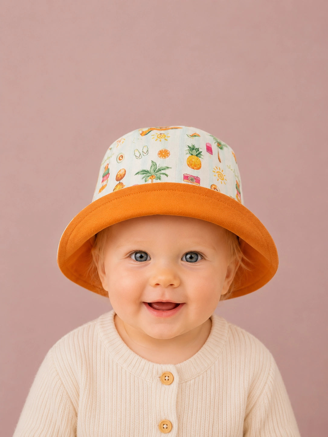 Gorrito de pescador reversible Vacaciones hecho a mano en algodón para bebé [Variant: Naranja]