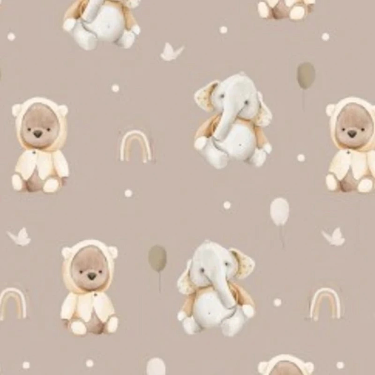 Detalle del estampado Animalitos del Ártico sobre tela de algodón