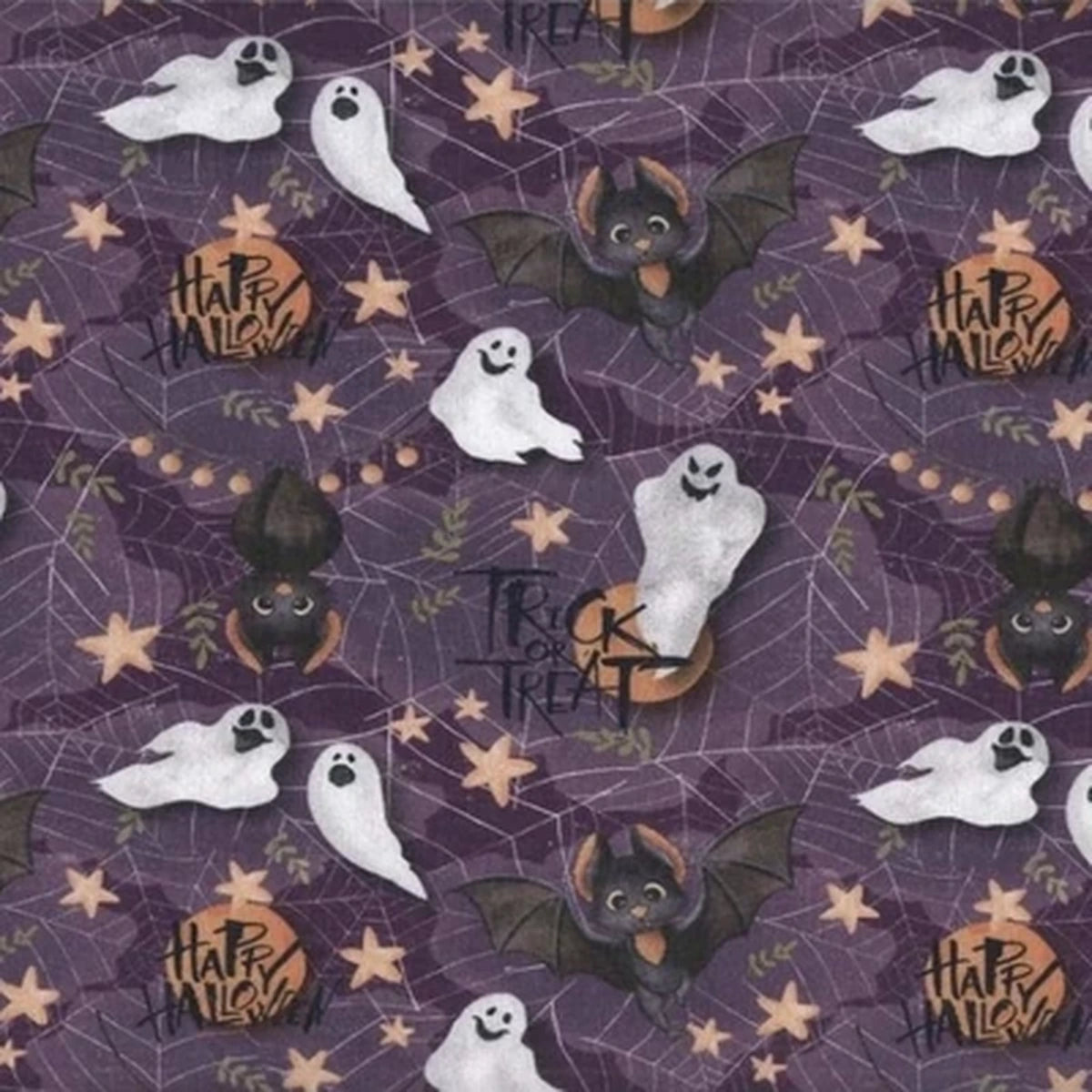 Detalle del estampado Halloween encantado sobre tela de algodón